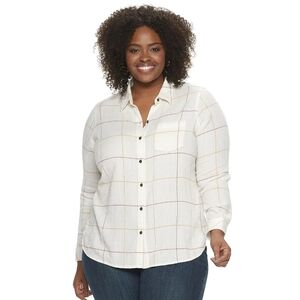 Sonoma Casual Essentials Gauze Ribbed Button Down Shirt Womens Size Small